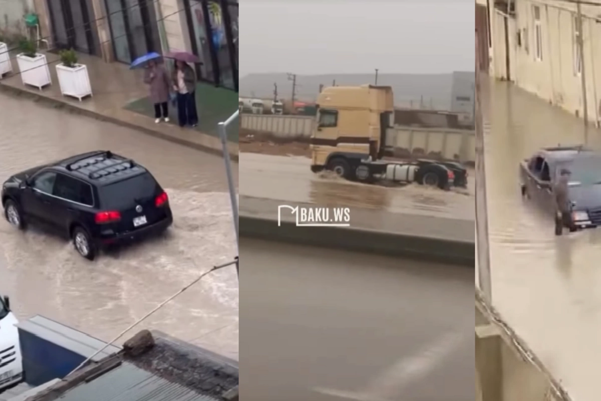 Bakı və Abşeronda güclü yağışlar nəqliyyatı iflic edib - GÖRÜNTÜLƏR