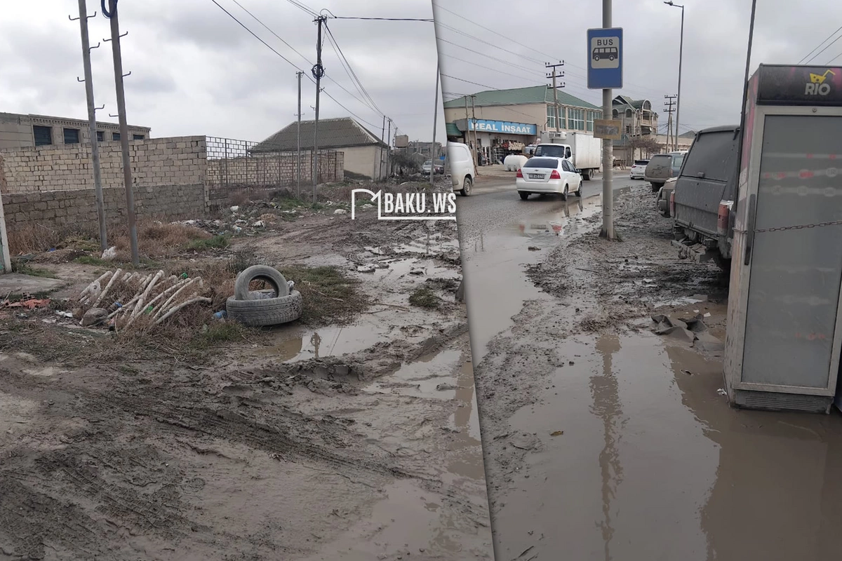 Abşeronda avtobus dayanacağı palçıq içində qalıb