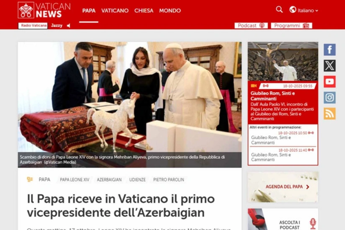 Vatikan və İtaliya mətbuatı Mehriban Əliyevanın Roma Papası ilə görüşünü geniş işıqlandırıb Vatikan və İtaliya mətbuatı Mehriban Əliyevanın Roma Papası ilə görüşünü geniş işıqlandırıb
