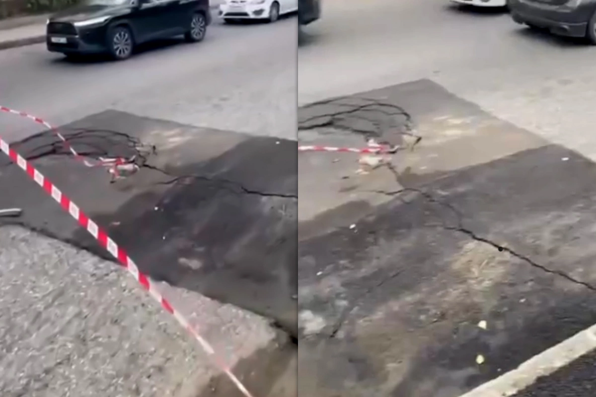 Новый асфальт в Баку провалился через неделю после укладки