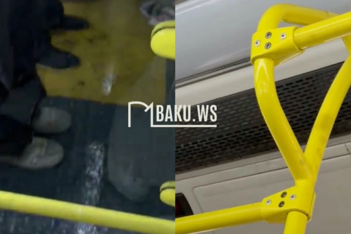 9 nömrəli avtobusda sərnişinlərin üzərinə çirkli su axıb