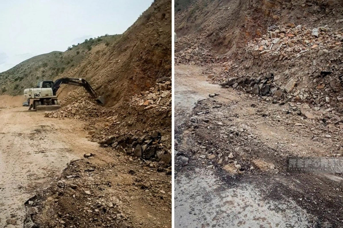 Naxçıvanda avtomobil yoluna düşən qaya parçaları hərəkəti məhdudlaşdırıb