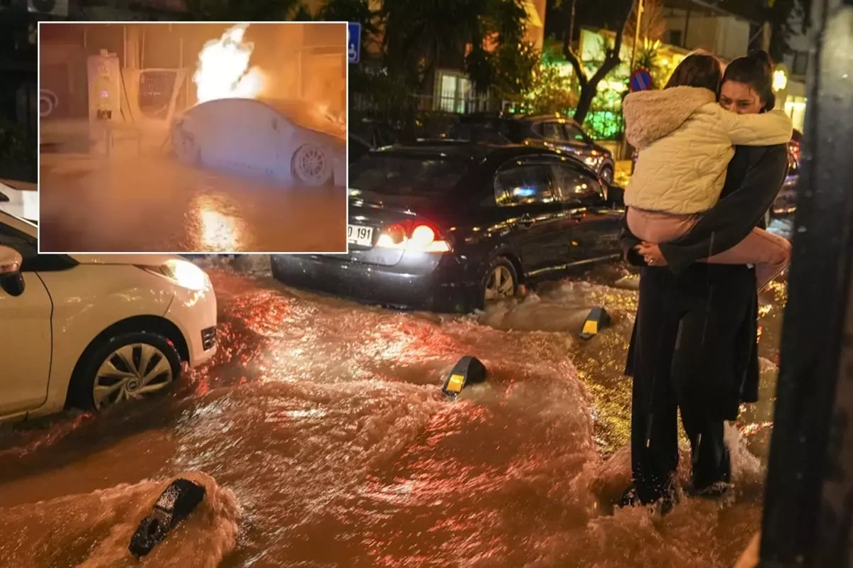 Türkiyədə ard-arda təbii fəlakət: Avtomobil yandı, selə düşənlər var