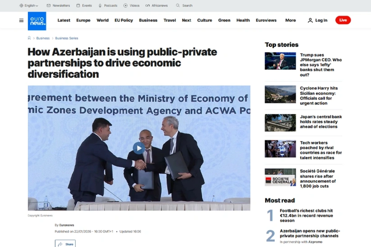 Euronews Azərbaycanda dövlət-özəl tərəfdaşlığının inkişafı ilə bağlı video yayımlayıb