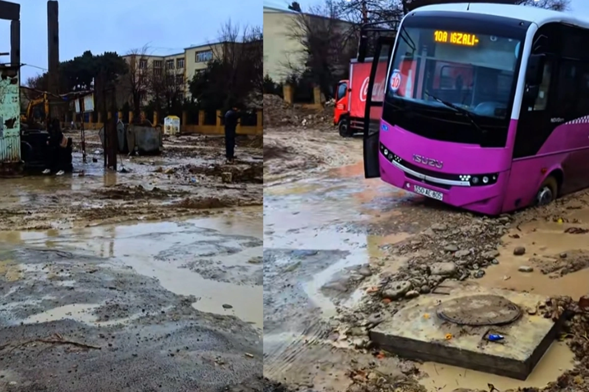 Sumqayıtda məktəbin qarşısında ACINACAQLI VƏZİYYƏT: Yol keçilməz olub