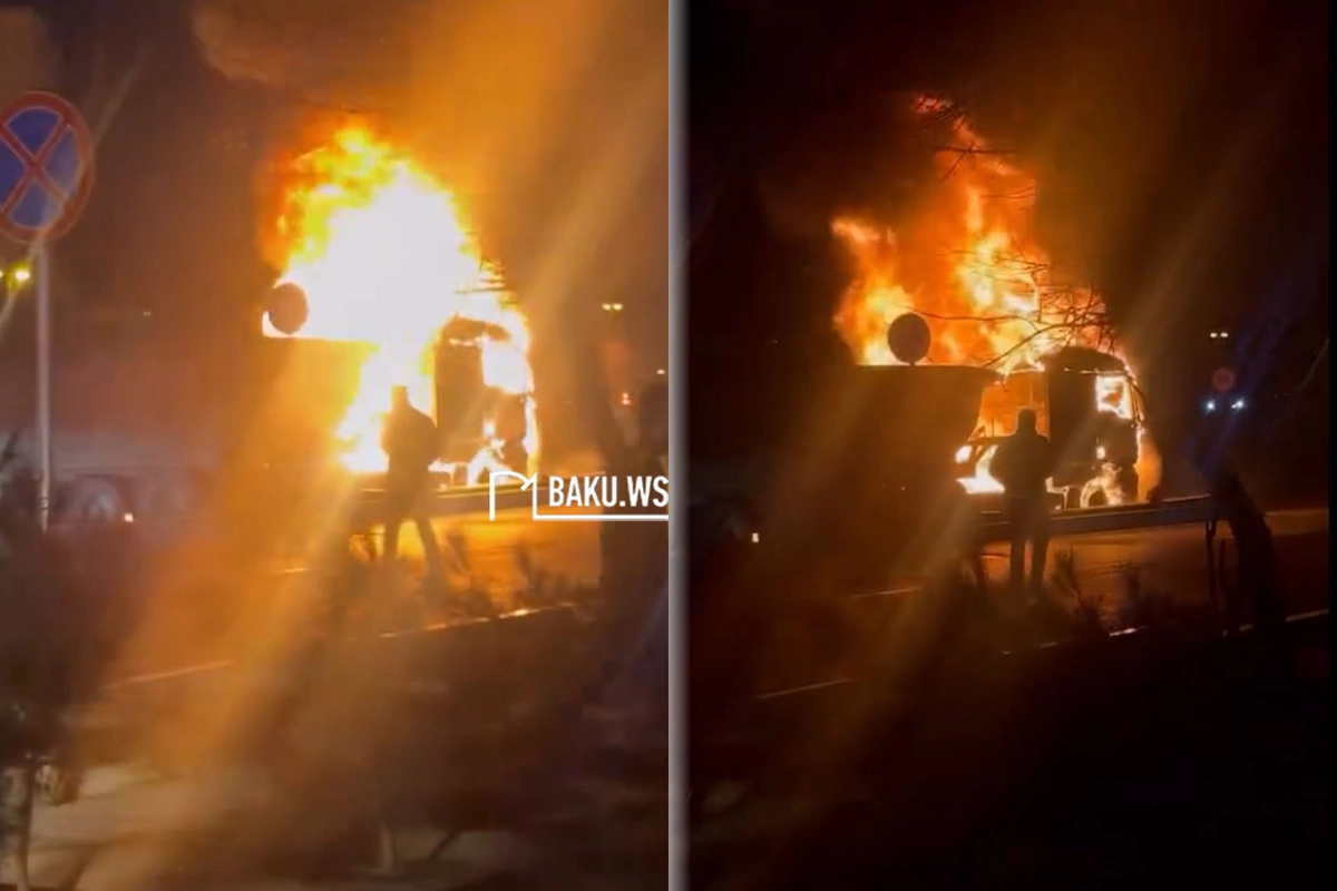 Gecə Şamaxinkada TIR YANIB