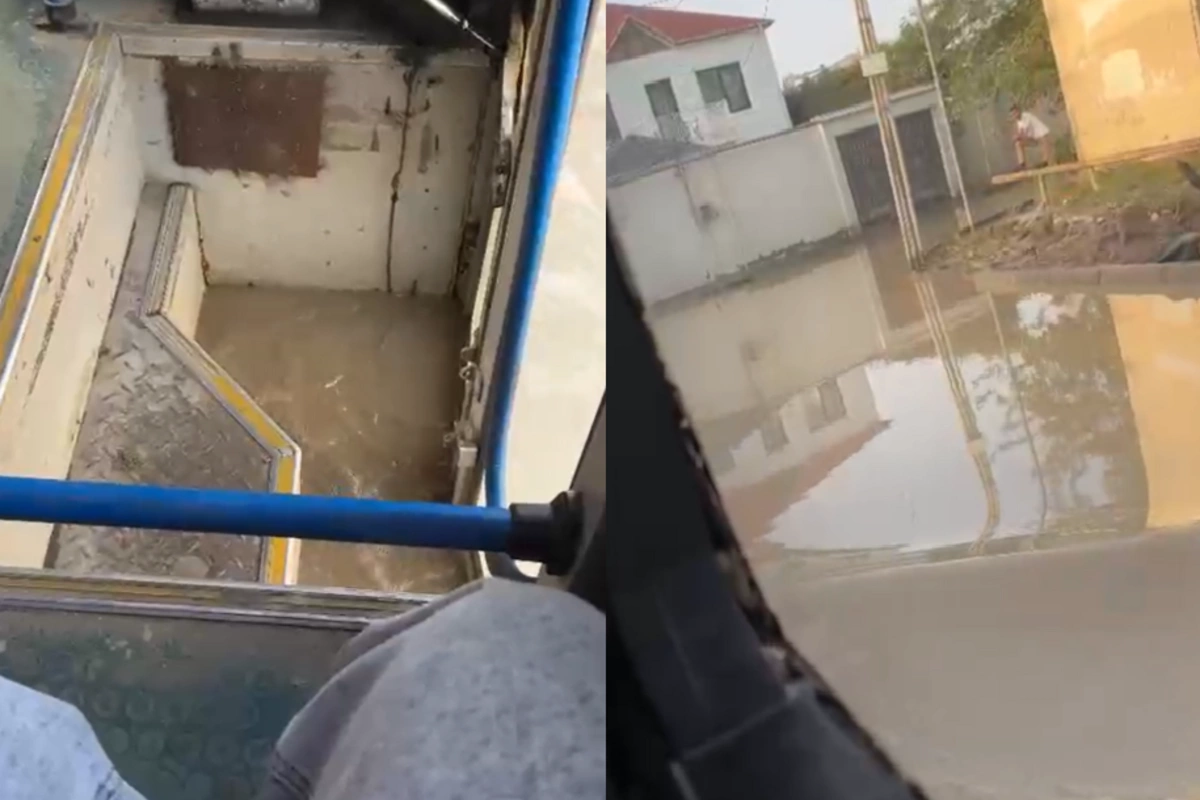 Bakıda bu yolla hərəkət edən avtobusların içinə su dolur - GÖRÜNTÜLƏR