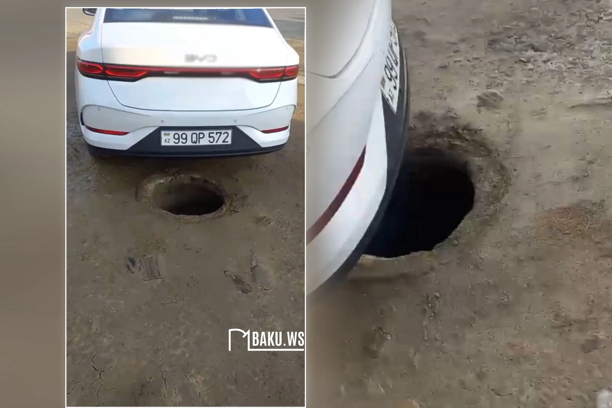 Bibiheybət məscidinin yaxınlığındakı yolda TƏHLÜKƏ - Maşına ziyan dəydi