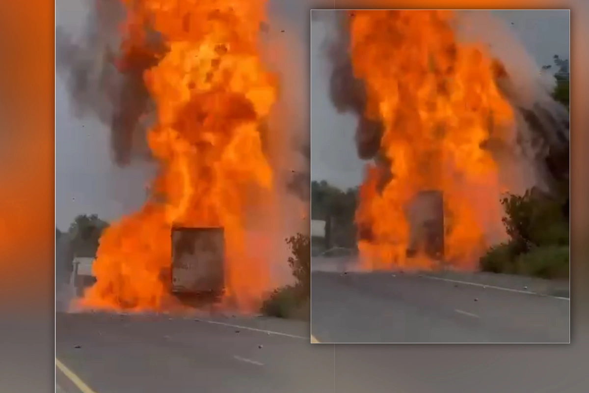 Şəkidə dezodorant daşıyan TIR YANDI Şəkidə dezodorant daşıyan TIR YANDI