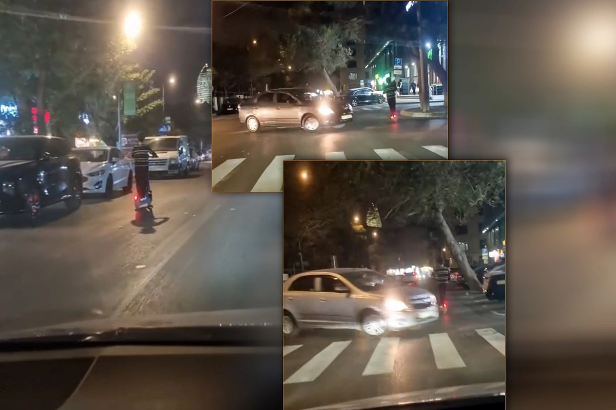 Bakıda skuter sürən yeniyetmədən TƏHLÜKƏLİ HƏRƏKƏTLƏR
