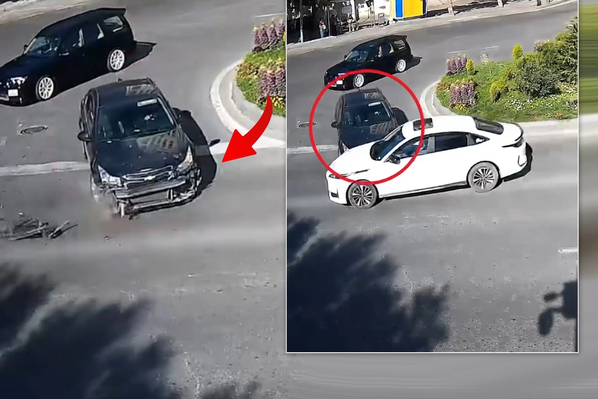 Bakıda dairəyə düzgün daxil olmayan sürücü qəzaya səbəb oldu