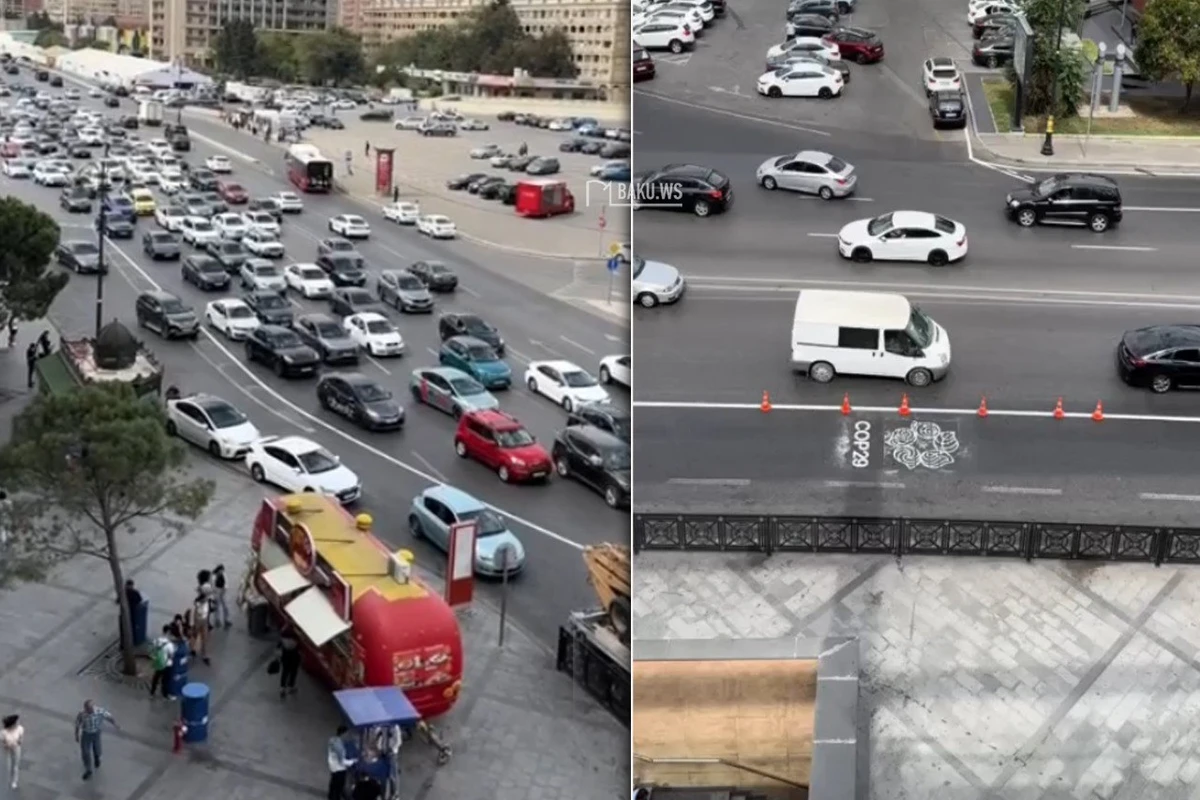Bakı yollarında COP29 yazılı zolaq salınır Bakı yollarında COP29 yazılı zolaq salınır