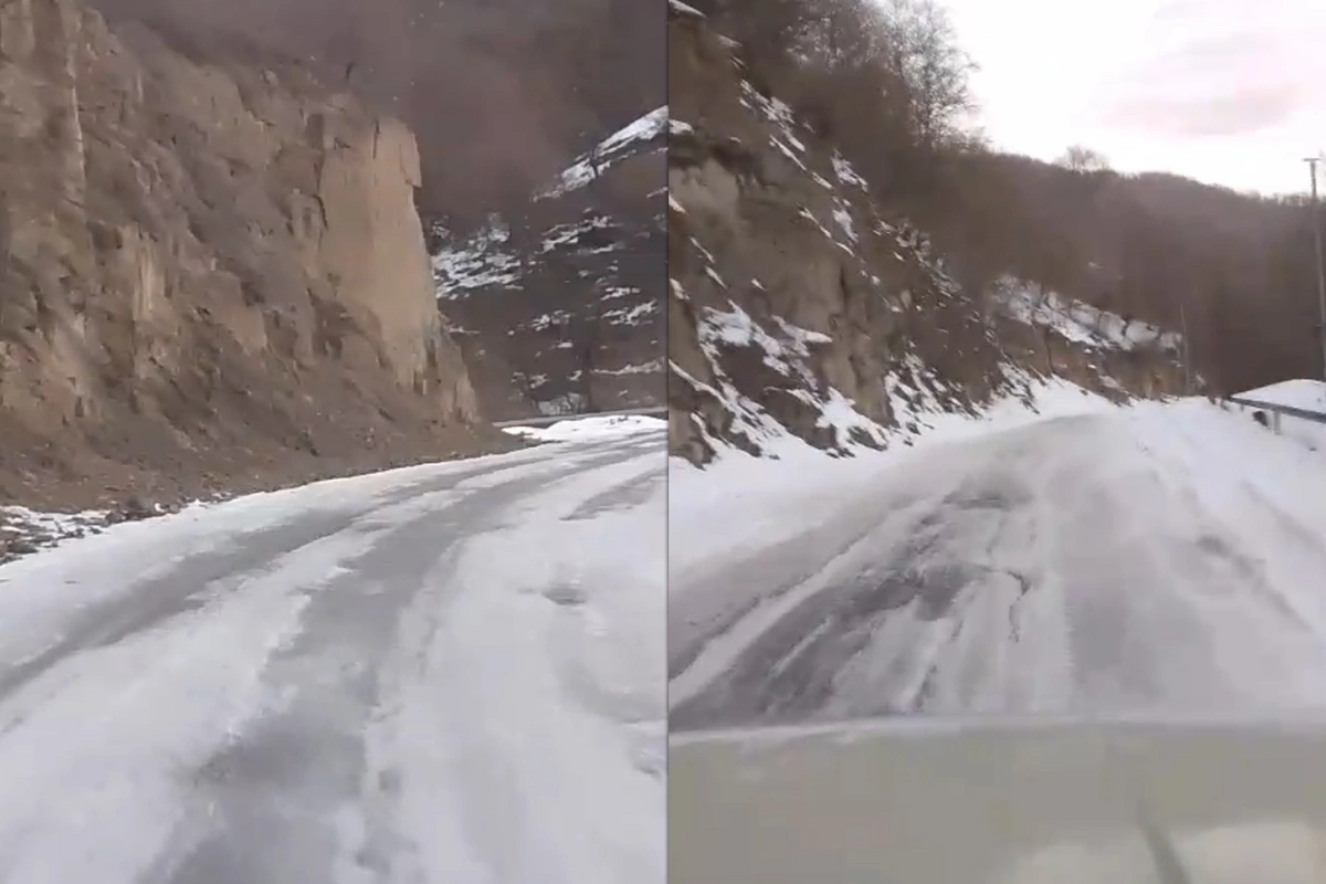 Buz bağlayan bu yol sürücülər üçün əsl tələyə çevrilib