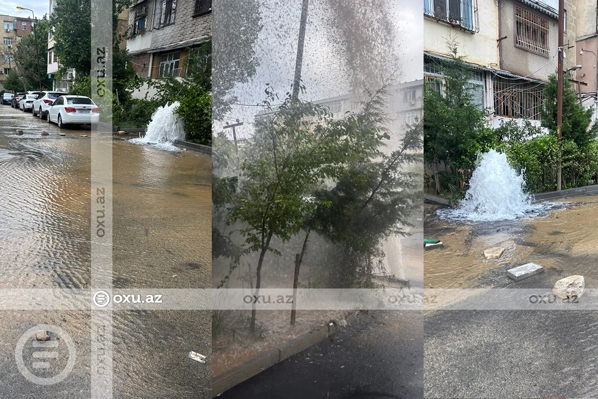 Bakıda boru partladı, küçəni su basdı