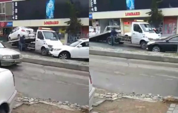 Bakıda evakuator qaydanı belə pozdu (VİDEO)