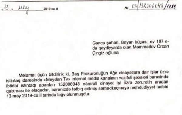 “Meydan TV”nin əməkdaşı barədə məhdudiyyət ləğv olunub - FOTO