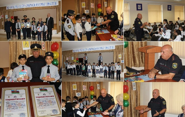 Yol polisi məktəblilərə hədiyyələr payladı - FOTO