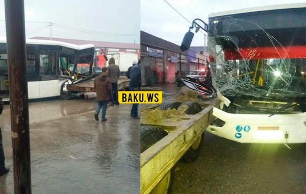 Bakıda avtobus yük maşını ilə toqquşdu - VİDEO - YENİLƏNİB