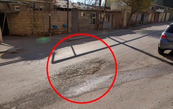 Xırdalanda yeni asfaltlanmış yol çökür - FOTO