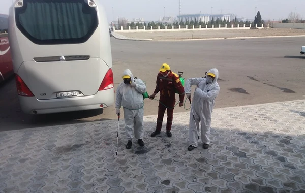 Gəncə Beynəlxalq Avtovağzalında dezinfeksiya tədbirləri aparılır - FOTO
