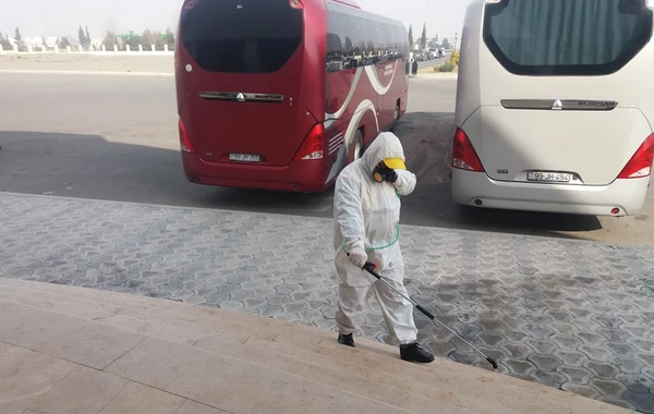 Gəncə Beynəlxalq Avtovağzalında dezinfeksiya tədbirləri aparılır - FOTO