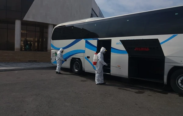 Gəncə Beynəlxalq Avtovağzalında dezinfeksiya tədbirləri aparılır - FOTO