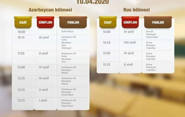"Dərs vaxtı"nın sabaha olan cədvəli