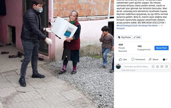 Tanınmış memar pandemiya ilə əlaqədar İsmayıllı rayonunda ehtiyacı olan ailələrə yardım etdi