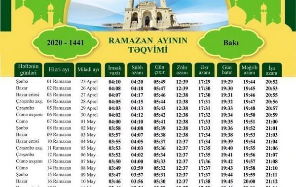 Ramazanın 15-ci günü: dua, imsak və iftar vaxtı