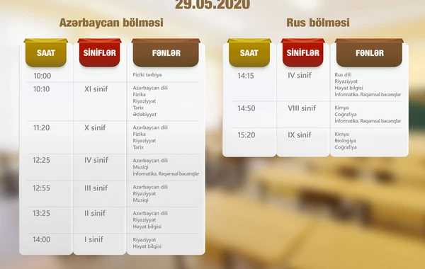 "Dərs vaxtı"nın 29 may cədvəli