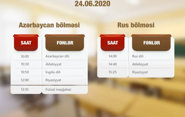"Abituriyentlər üçün dərs vaxtı"nın sabahkı cədvəli açıqlanıb