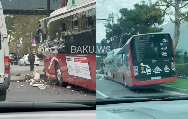 18 metrlik “BakuBus” avtobusu qəzaya uğradı - YENİLƏNİB - VİDEO