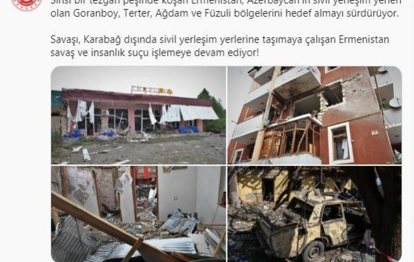 Türkiyə Müdafiə Nazirliyi: Ermənistan hərb cinayəti törətməyə davam edir