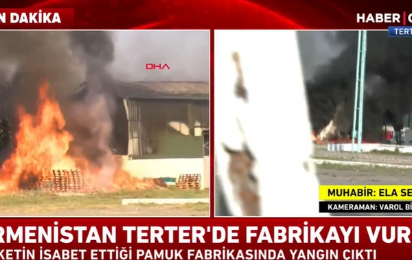 Ermənistan silahlı qüvvələri Tərtərdə pambıq emalı zavodunu vurdu - VİDEO