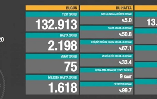 Türkiyədə son sutkada koronavirusdan 75 nəfər ölüb