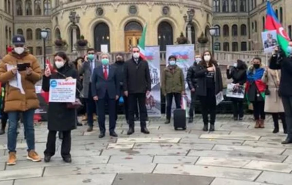 Osloda azərbaycanlılar parlament binası qarşısında etiraz aksiyası keçirib - FOTO