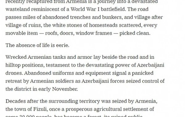 Füzuli və Ağdamdakı dağıntılar haqqında məqalə “The New York Times”da