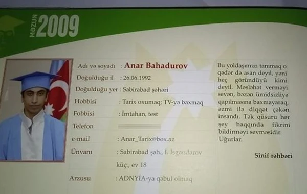 Səkkiz gün mühasirədə qalan, Zəfər günü şəhid olan Anar Bahadurov