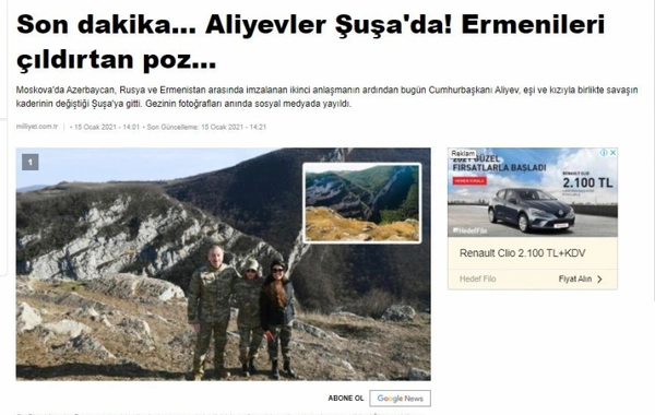 İlham Əliyevin Şuşaya səfəri Türkiyə mediası tərəfindən geniş işıqlandırılıb - FOTO