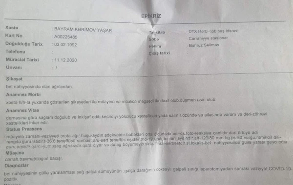 Əsirlikdən qayıdan Bayramın şikayəti var - FOTO