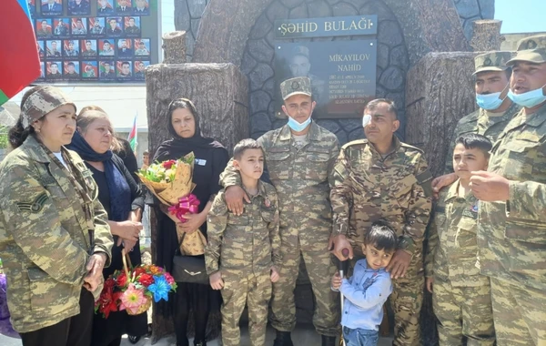 Kürdəmirdə şəhidin xatirəsinə tikilən bulağın açılışı olub - FOTO