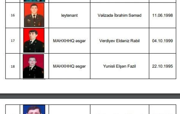 Vətən müharibəsi şəhidlərinin yeni siyahısı AÇIQLANDI - FOTO