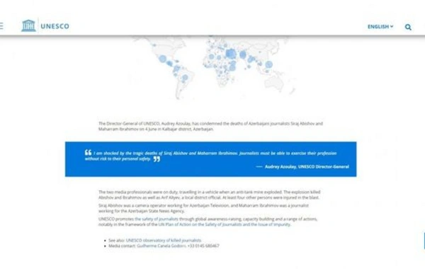 UNESCO-nun baş direktoru Kəlbəcərdə azərbaycanlı jurnalistlərin ölümünü pislədi - FOTO