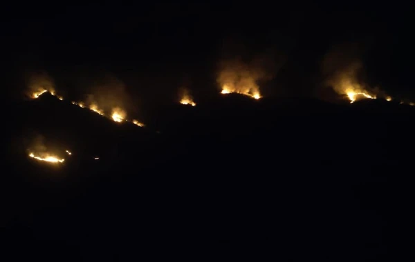 Вспыхнувший в горной местности в Агсу пожар подступает к лесу - ФОТО