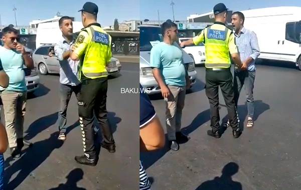 "1 manatlıq" taksi sürücüsü ilə polis arasında insident: Sənədini göstər... - VİDEO