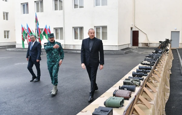 Ильхам Алиев на открытии комплекса воинской части Госпогранслужбы в Джебраиле - ФОТО