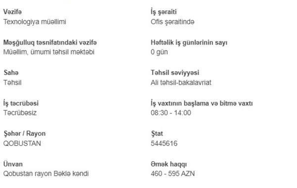 Вниманию безработных! Служба занятости обнародовала список вакансий - зарплата 1500 манатов