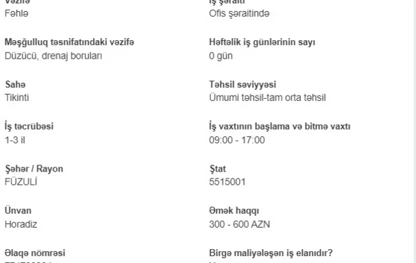 İşsizlərin nəzərinə! Dövlət boş iş yerlərini açıqladı - 2000 AZN maaş