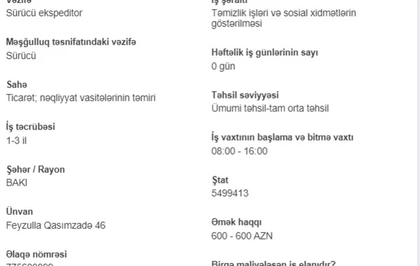 İşsizlərin nəzərinə! Dövlət boş iş yerlərini açıqladı - 2000 AZN maaş