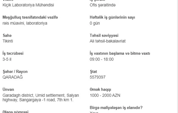 İşsizlərin nəzərinə! Dövlət boş iş yerlərini açıqladı - 2000 AZN maaş